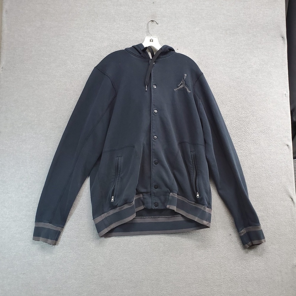Air Jordan Men Jacket XL Black Varsity Hoodie Logo Jumpman Embroidered READ